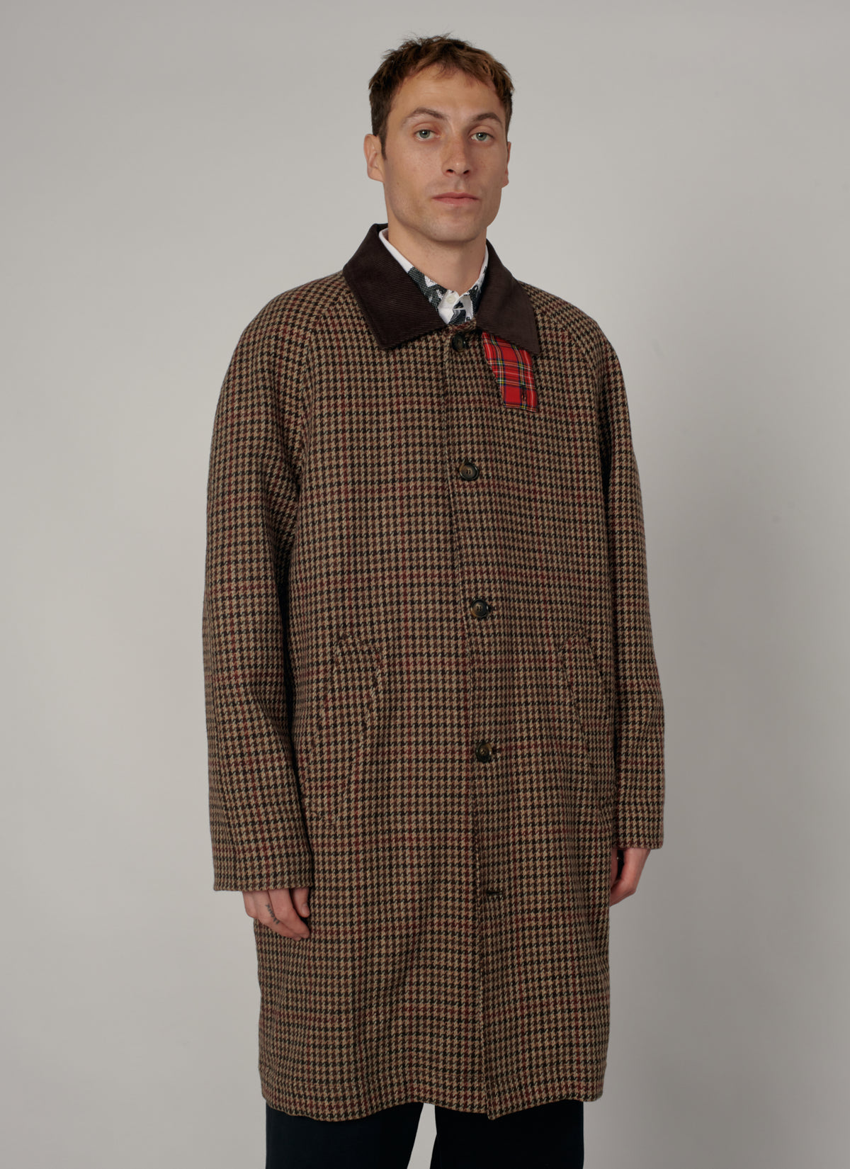 PACC19C001-1 ~ MEN HOUNDSTOOTH WOOL COAT BROWN