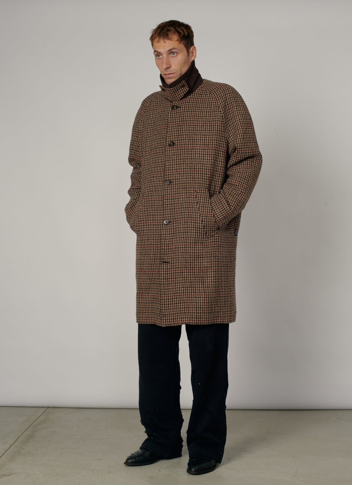 PACC19C001-1 ~ MEN HOUNDSTOOTH WOOL COAT BROWN