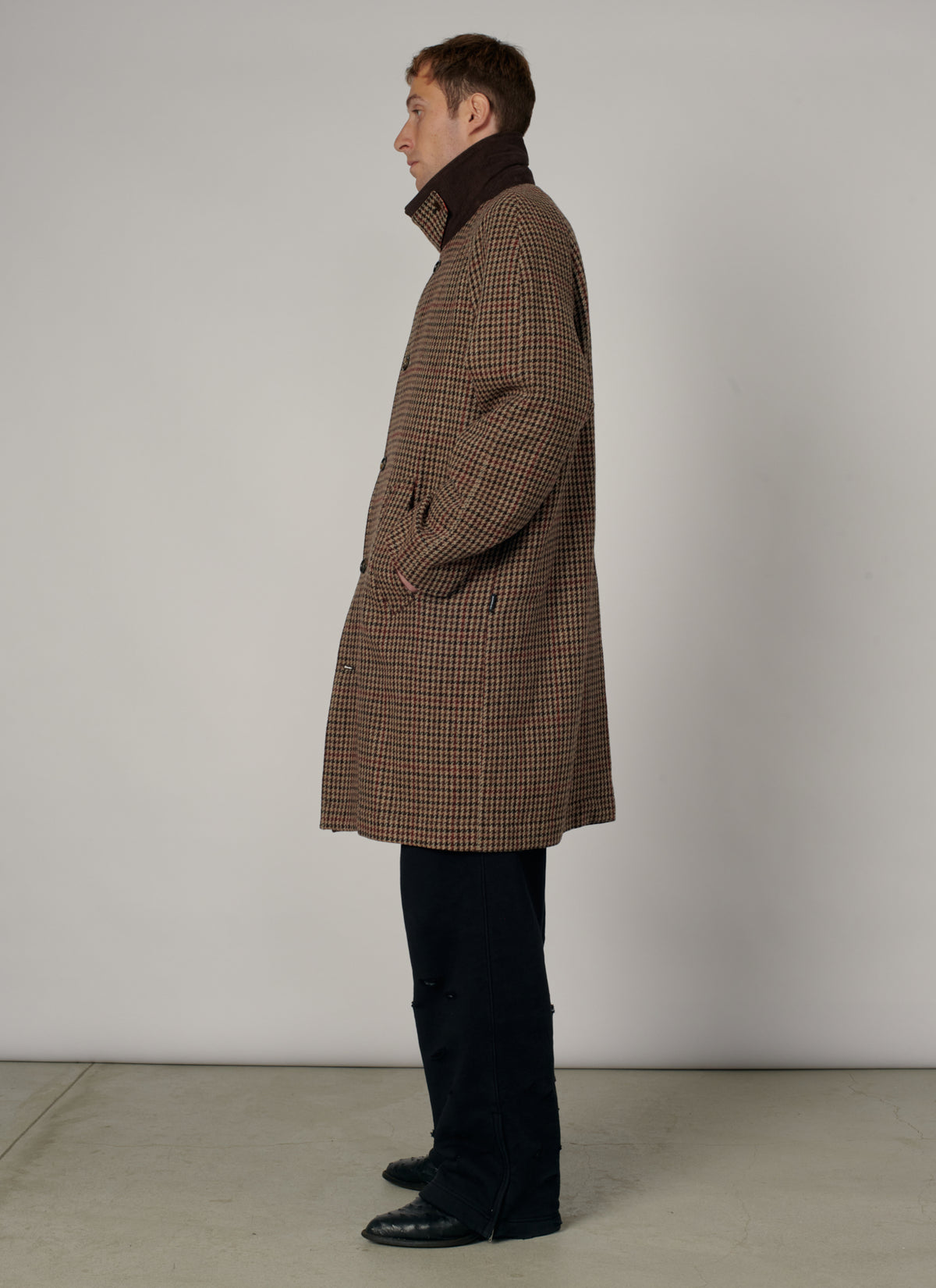 PACC19C001-1 ~ MEN HOUNDSTOOTH WOOL COAT BROWN