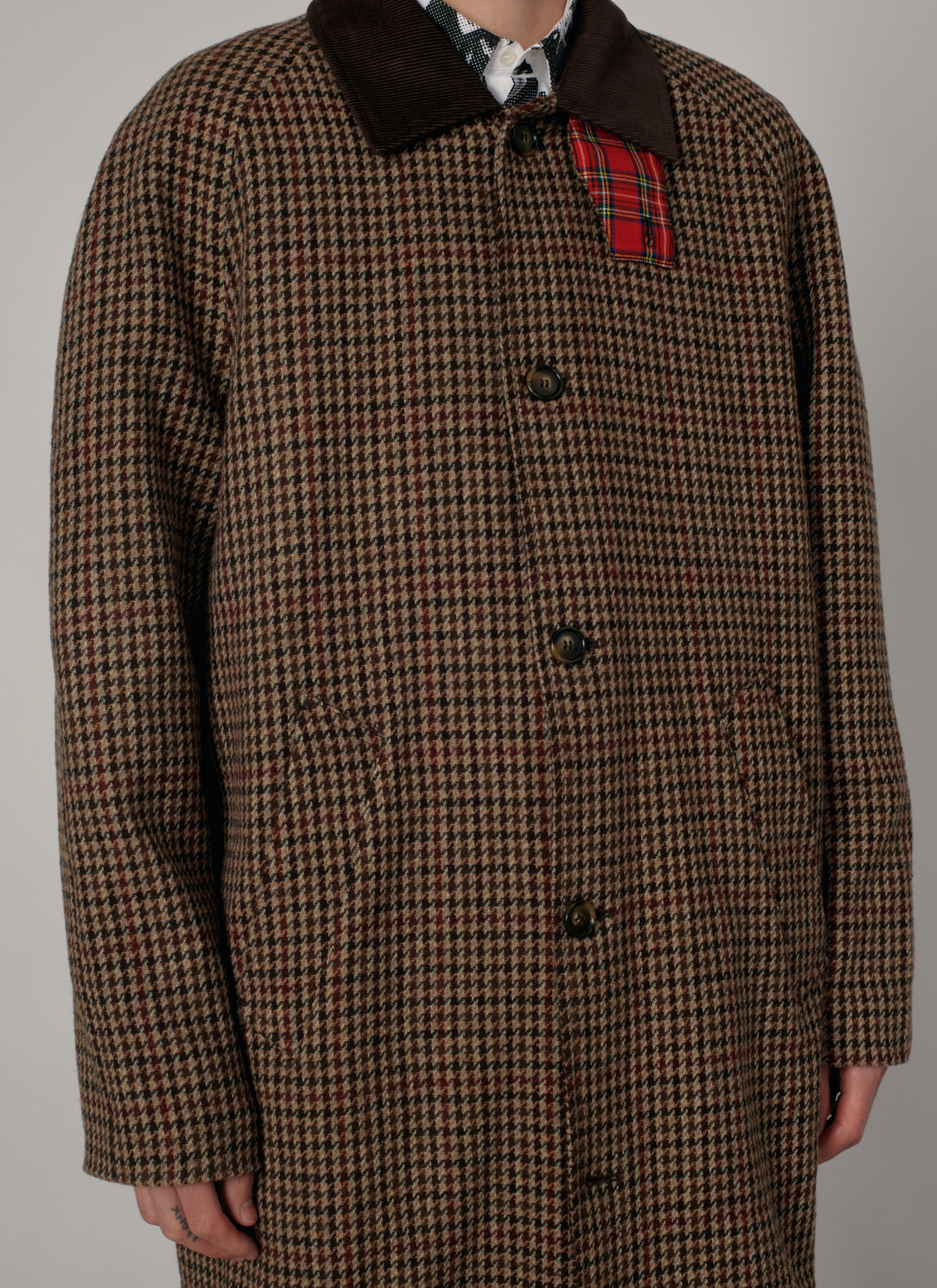 PACC19C001-1 ~ MEN HOUNDSTOOTH WOOL COAT BROWN