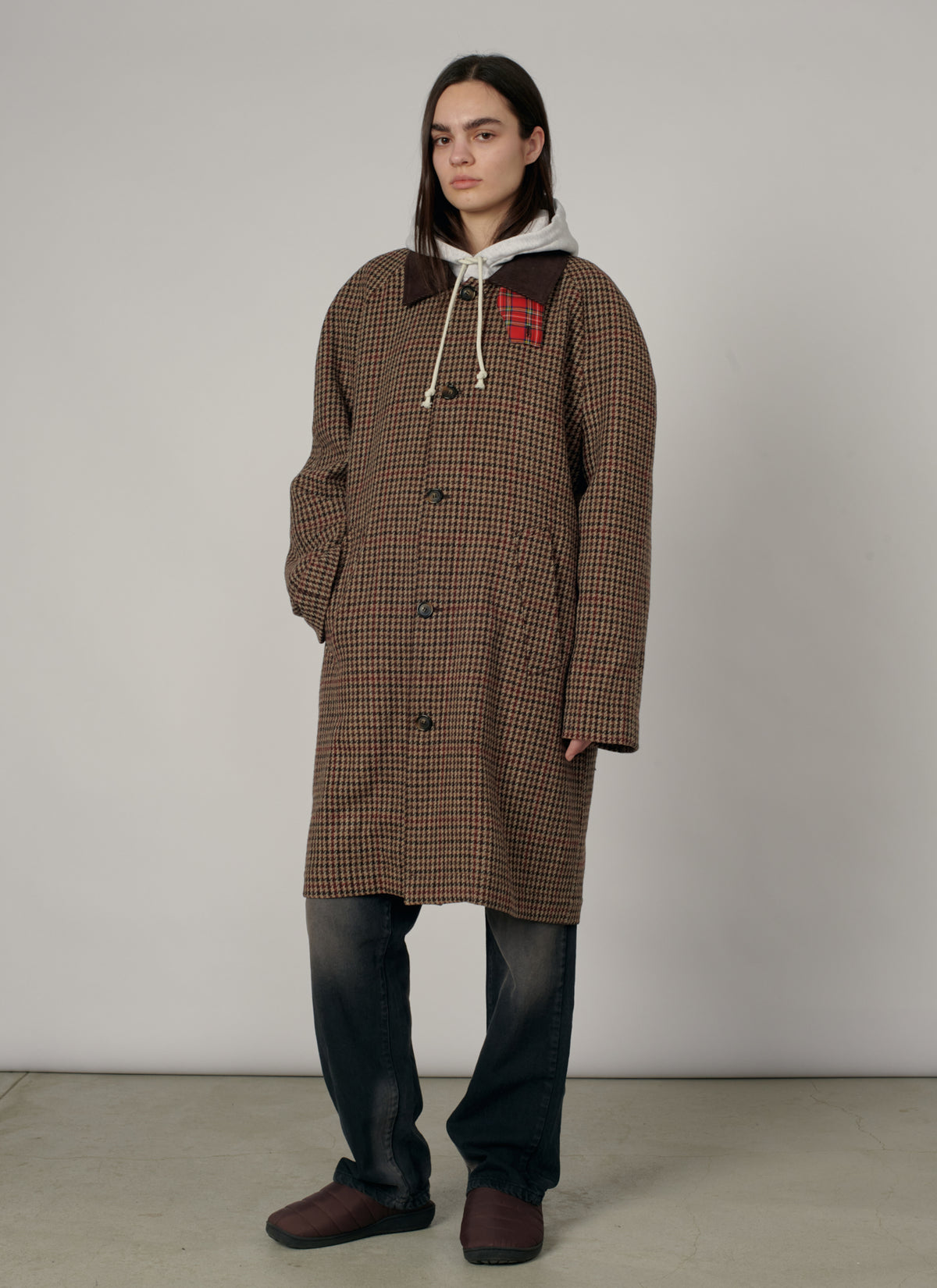 PACC19C001-1 ~ MEN HOUNDSTOOTH WOOL COAT BROWN
