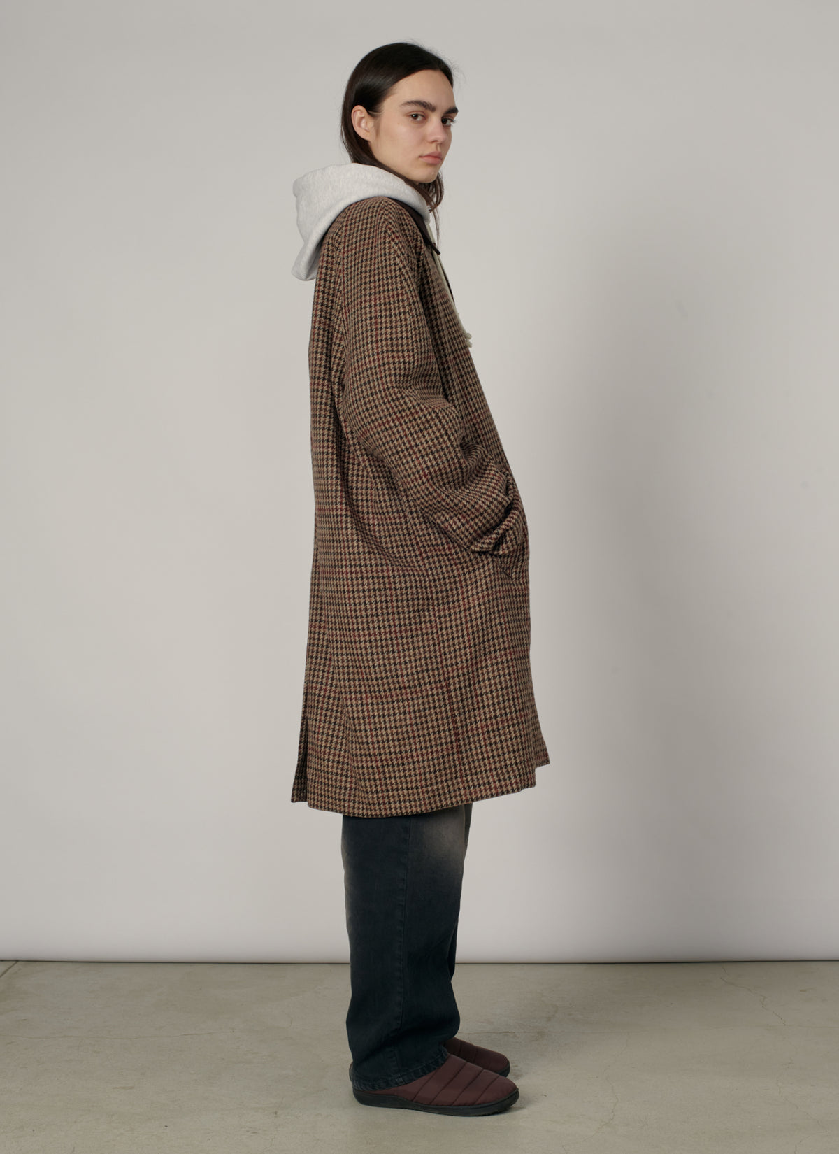PACC19C001-1 ~ MEN HOUNDSTOOTH WOOL COAT BROWN