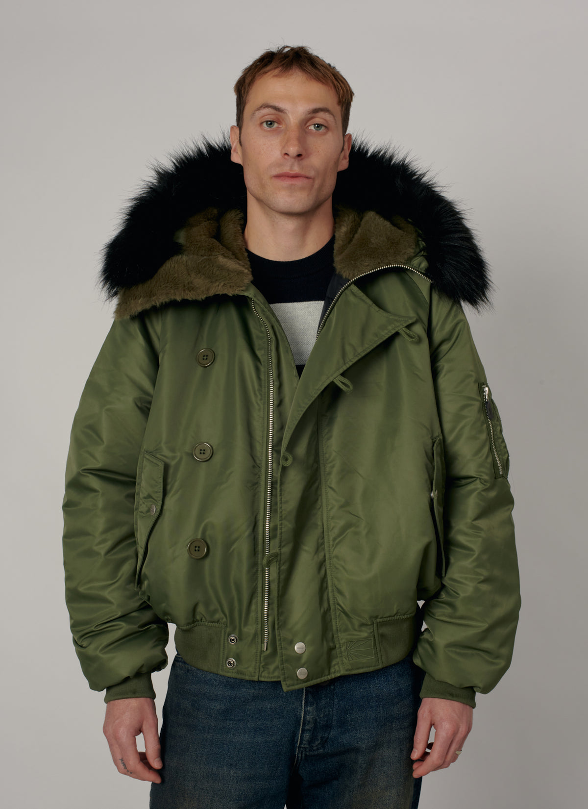 PACC19J006-1 ~ MEN HOODED N-2B BOMBER JACKET GREEN