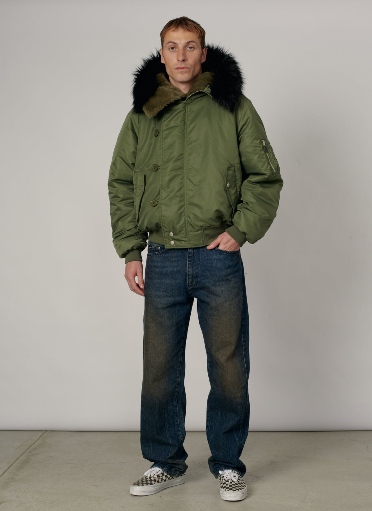 PACC19J006-1 ~ MEN HOODED N-2B BOMBER JACKET GREEN