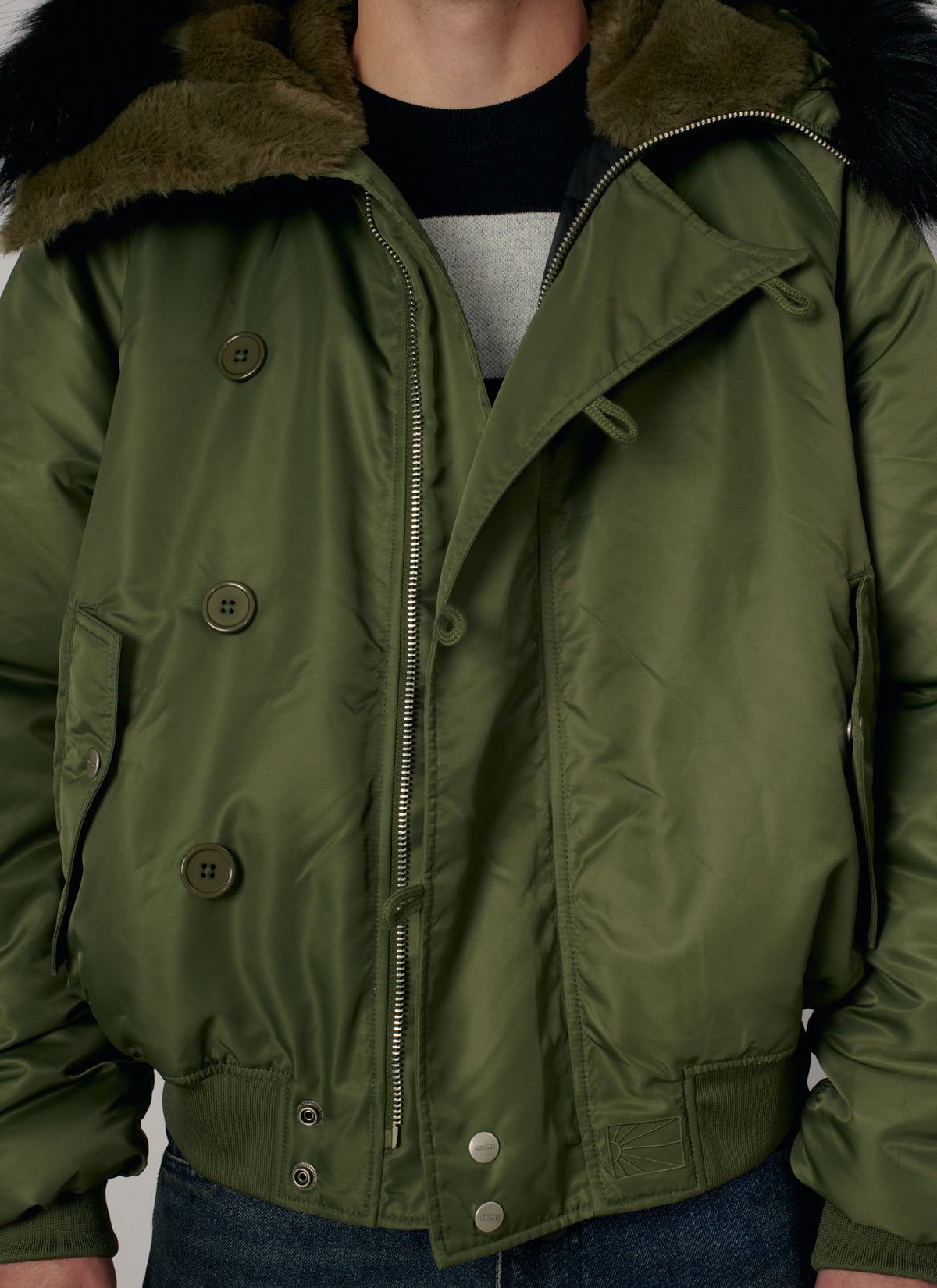 PACC19J006-1 ~ MEN HOODED N-2B BOMBER JACKET GREEN