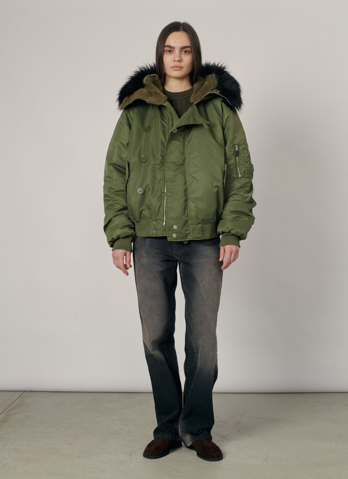 PACC19J006-1 ~ MEN HOODED N-2B BOMBER JACKET GREEN