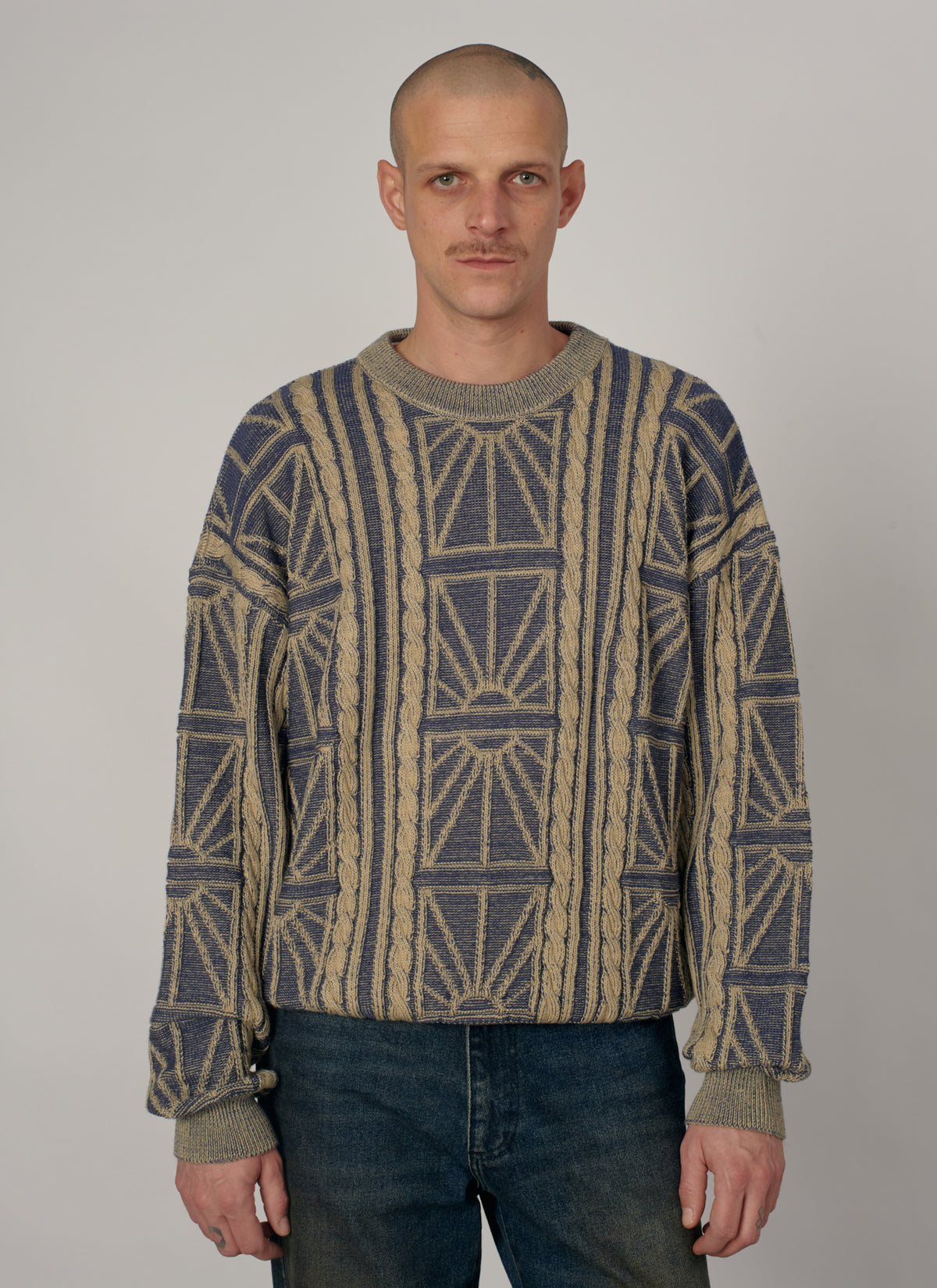 PACC19N004-1 ~ MEN ARAN CREWNECK BLUE