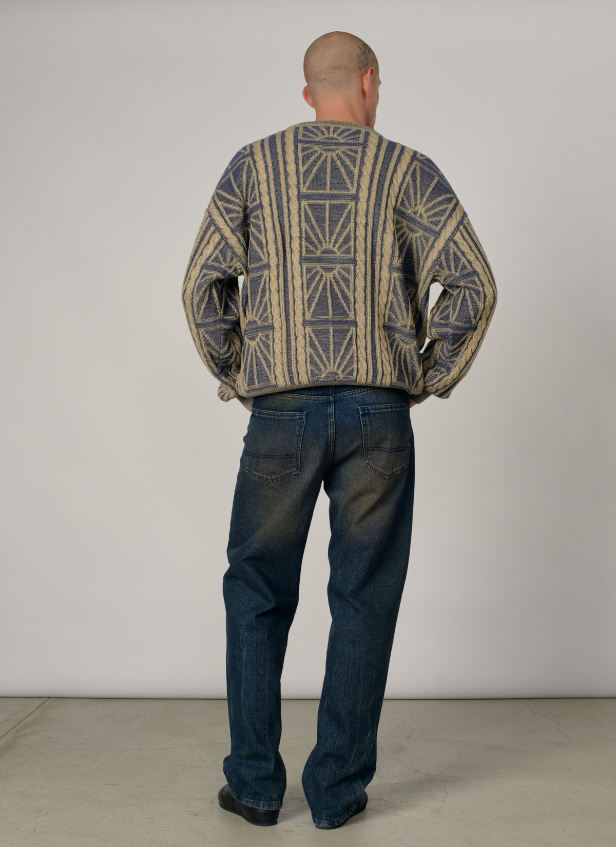 PACC19N004-1 ~ MEN ARAN CREWNECK BLUE