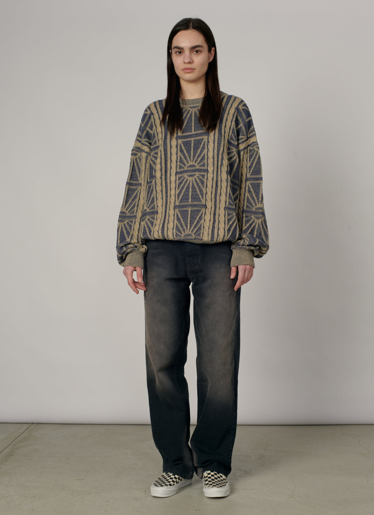 PACC19N004-1 ~ MEN ARAN CREWNECK BLUE