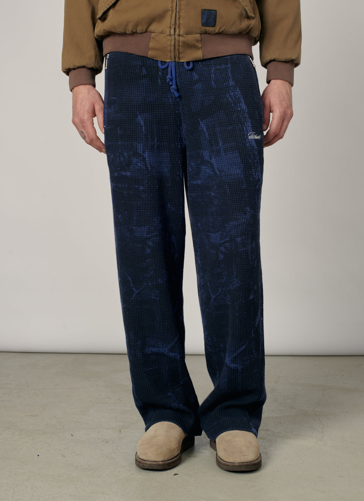 PACC19P009-1 ~ MEN CONCEALED WASHED WAFFLE THERMAL PANTS BLUE