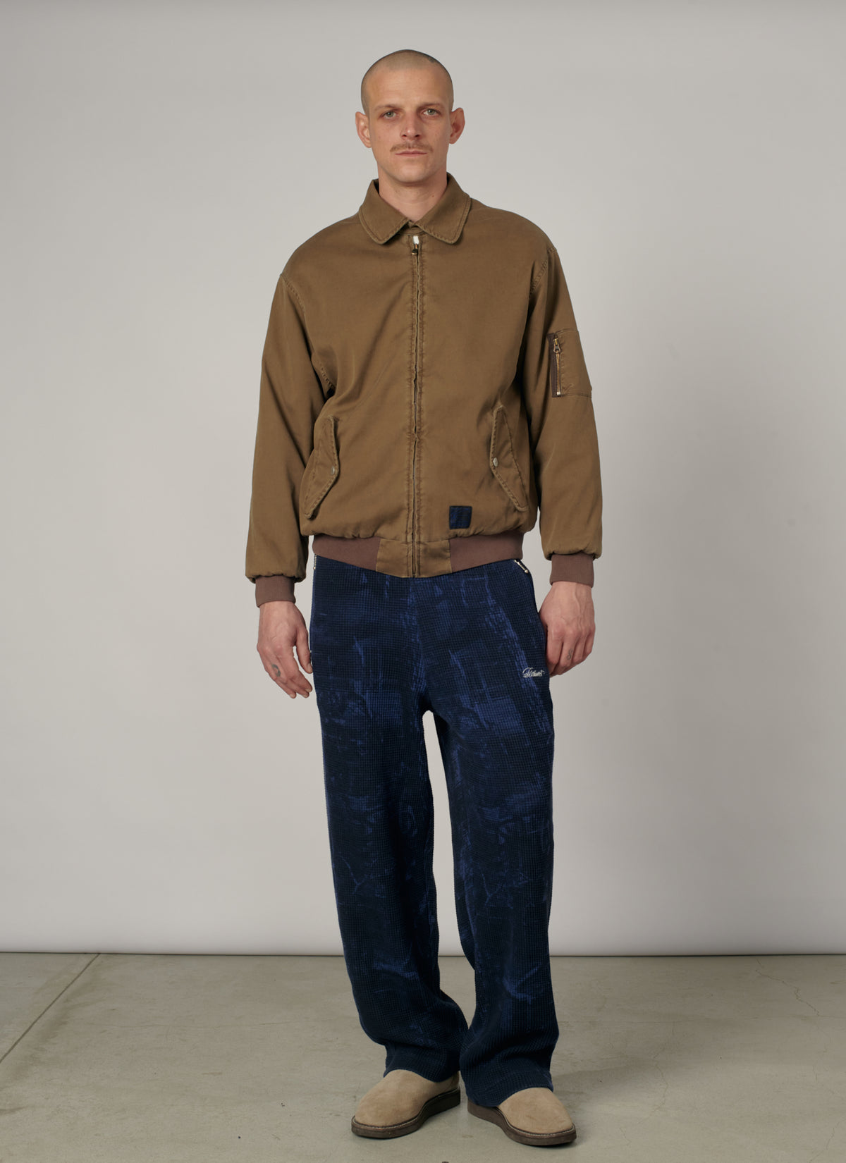 PACC19P009-1 ~ MEN CONCEALED WASHED WAFFLE THERMAL PANTS BLUE